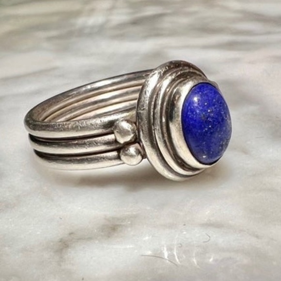 Vintage Lapis Lazuli Handmade Ring Solid 925 Sterling Silver oval cabochon gem - Picture 12 of 13